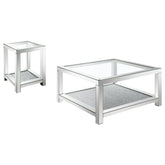 Valentina 2-piece Mirrored Coffee and End Table Set Silver